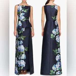 Kay Unger Navy Floral Maxi Dress